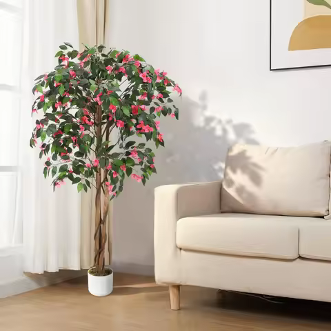 4/5/6 FT Artificial Bougainvillea Tree, Faux Bougainvillea Plant in Pot, Decorative Fake Topiary Pla