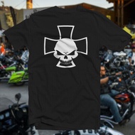 Iron Cross And Skull Cotton T-Shirt Sturgis Dayton Bike Week Hd Club Biker