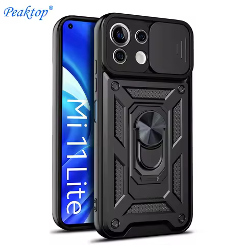 Shockproof Case for Xiaomi Mi 11 Lite 5G NE 1i 11T Ring Stand Push Pull Camera Protection Phone Cove