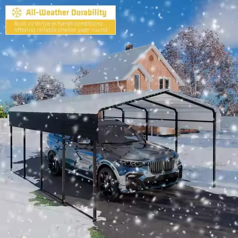 13*20 Ft Metal Carport, Heavy-duty Garage, Galvanized Steel Roof, Multi-purpose Outdoor Shelter