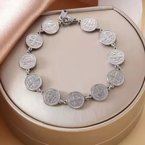 Saint Benedict 11 Pieces Medal Bracelet Stainless Steel Spiritual Protection Amulet Bracelet Benedic