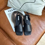 Heel Sandals Flat Women Genuine Soft Leather Summer Low French Open Toe Horse Beach Shoes Korean 060