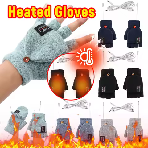 USB Heating Gloves Double-Sided Heating Gloves Washable Rechargable MittensThermal Fingerless Hand G
