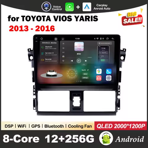 for TOYOTA VIOS YARIS 2013 2014 2015 2016 Android Auto Car Audio Player Head Unit DSP Stereo GPS BT 