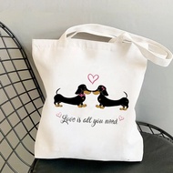 {Yuyu Bag} Shopper Love Is All You Need Dachshund Printed Kawaii Bag Harajuku Women Shopping Canvas Girl Handbag Shoulder Lady