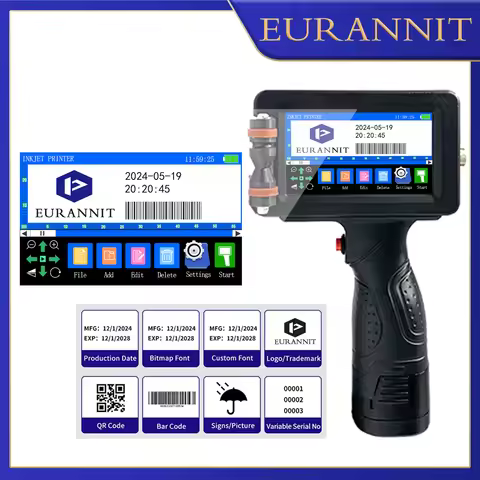 EURANNIT E16 0.5/1 inch Portable Printer 600DPI Handheld Inkjet Printer Text QR Barcode Batch Number