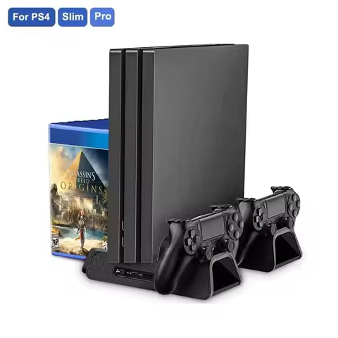 For PS4/PS4 Slim/PS4 Pro Vertical Stand LED Cooling Fan Dual Controller Charger Charging Station For