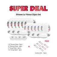 Felli Dinexe Opal Glass Dinnerware Set (22 Pcs) - La' Rossa [FREE Cutlery 12 Pcs]