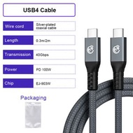 USB4 4K 144Hz 40Gbps Coaxial Type C Cable with E-Marker Chip