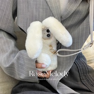 Plush Phone Case with Drawstring Suitable for OPPO Reno 10 9 8 7 6 5 4 3 Pro Reno 10x Zoom Cute Long Ear Rabbit Fluffy Leather Cas