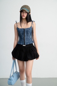 Chân Váy Bí Phồng Vải Tơ Màu Đen Có Quần Bên Trong - HOO DESIGN