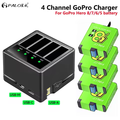 For Gopro Hero 8/7/6/5 Battery 1800mAh with 4 Channel LED Display Multifuntional Smart Charger For G