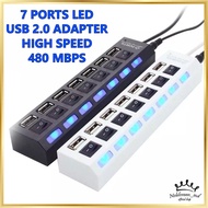 7 Ports High Speed 420 Mbps LED USB Charger High Speed 480 Mbps Adapter Cable Hub With Power On Off 
