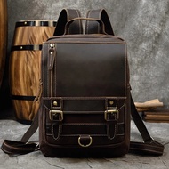 Genuine leather men's backpack book bag - crazy horse genuine leather retro backpack