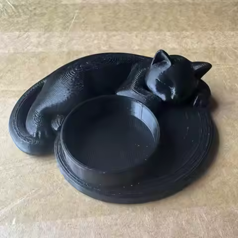 3D printed cat candlesticks, sleeping cat sculptures, tea candle holders, home candle display stand,