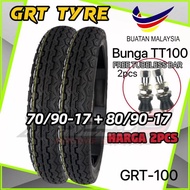 (FREE TUBELESS BAR) COMBO 2PCS GRT TYRE BUNGA TT100 70/90-17 + 80/90-17 TAYAR MOTOR MURAH GRT-100