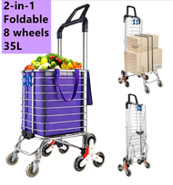 “SG SELLER" Portable Stair Climbing Cart with 8 Wheels Heavy Duty Double Handle Rolling Grocery Laundry Utility Shopping Cart Trolly Trolley