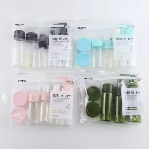 6/7pcs Portable Travelling Dispenser Bottle Pressed Lotion Bottle Cosmetic Empty Bottle Set Cream Bo