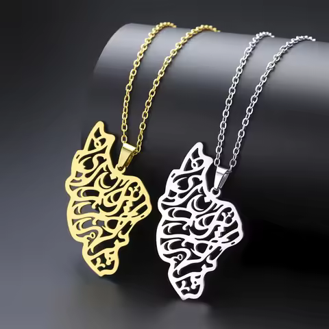 EUEAVAN Iran Map Pendant Necklace Stainless Steel Peace Dove Persian Calligraphy Necklaces for Women