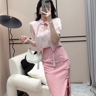 Spring New Style Retro Suit Chinese Style Button Irregular Top+Skirt Two-Piece Cheongsam Chinese Style Women's Clothing
