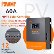 PowMr MPPT 60A ตัวควบคุมเครื่องชาร์จพลังงานแสงอาทิตย์ 12V 24V 36V 48V พร้อมตัวควบคุม LCD Blacklight 