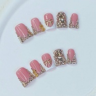 10pcs Y2K Duck Nails Chic Press On Nails Set - Handcrafted, White French Style, Featuring Sparkling 