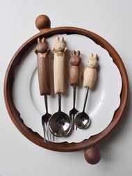 喵有型可愛兔子勺叉套裝兒童餐具甜品沙拉水果西餐不鏽鋼勺子叉子