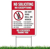 No Solicitation Sign, 18" x 9" with H Metal Stakes, Funny Decor for Home House Yard, No Excuses, No 