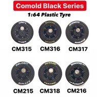 1:64 Plastic Tire -  Tayar Comold Black rim fit 1/64 Hot Wheels custom JDM Long Axle - 1 set