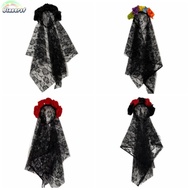 BLAZERSDR Ghost Bride Headband, Lace Material Performance Prop Floral Lace Veil, Spooky Gothic Spook