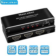 Navceker 8K 60Hz HDMI Splitter 4K 120Hz 1x2 HDMI 2.1 Audio Splitter 1 in 2 out Simultaniously HDMI A