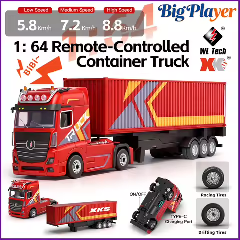 New Wltoys 6408 1:64 RC Car 4WD Mini Alloy Container Truck Drift Racing 2.4G Remote Control Tractor 