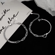 CoupleThingz s925 Silver Simple Chain Heart Couple Bracelets s925 银链条爱心情侣手链