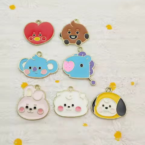 HOT BT21 Cartoon Charm Jewelry Accessories Diy Making Enamel Necklace Earring Pendant Keychain Charm