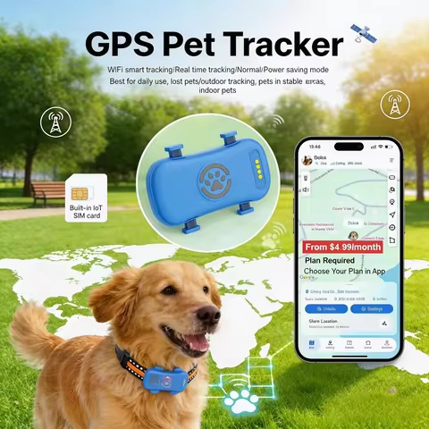 GPS Pet Tracker 4G for Dogs & Cats Built-in SIM with Real-Time Tracking, WiFi Home Positioning, IP67