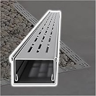 Trench Drain Yard Driveway Channel Drain System, Stainless Steel Slim Trench Drain With Grating, Out