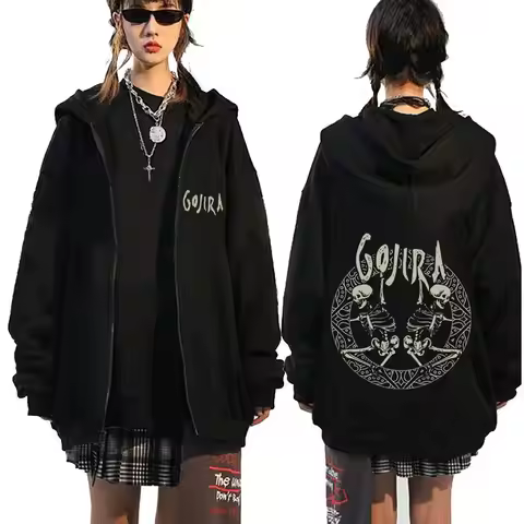 French Metal Band Gojira Skeleton Zipper Hoodie Men Women Vintage Zip Up Jacket Coat Male Casual Ove