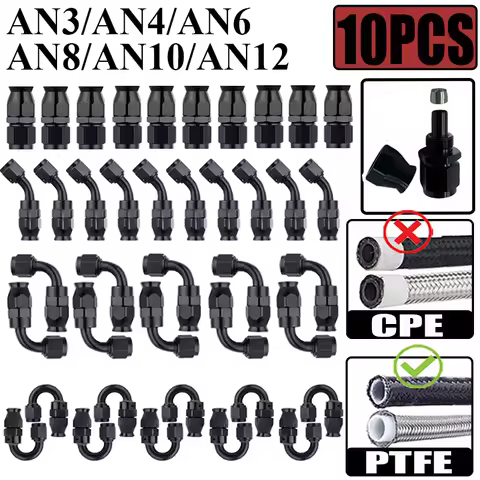 10X 3AN 4AN 6AN 8AN 10AN 12AN Straight 0 45 90 180 Degree Swivel Hose End Fittings Adapter For PTFE 