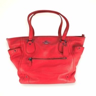 Coach 朱紅色荔枝紋牛皮大托特包水餃包