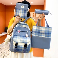 5pcs Set Lattice Canvas Schoolbags for Teenage Girl Anti Theft Backpack Women Book Bag Travel Laptop Bagpack Handbag Mochila