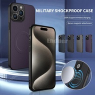 For iPhone 16 15 14 13 Pro Max 5G 2025 Case Magnetic Carbon Fiber Leather Casing For 16Pro 15Pro 14P