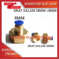 DC PUMP CONNECTOR 18MM X 8MM THREAD PNEUMATIC FITTING TO 8MM PU HOSE