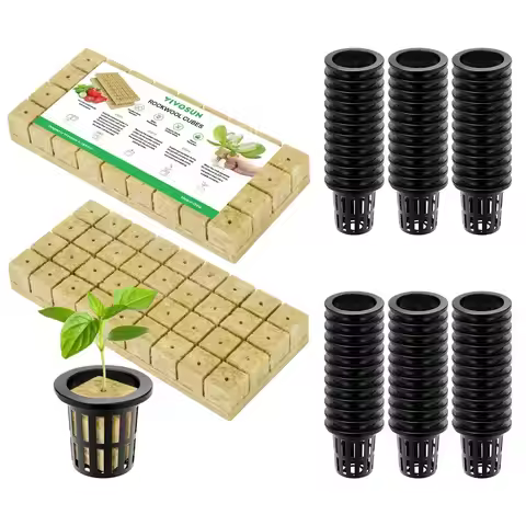 72 Rockwool Cubes amp Net Pots Set for Hydroponics, 1.2 x 1.2 x 1.6 Cubes, 72 Plugs amp 72 2 Net Cup