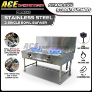 Stainless Steel Kwali Range 2 Burner High Pressure Dapur Gas 2 Tungku Commercial Stove Burner