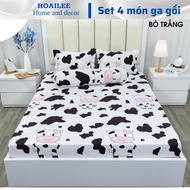 [4 Piece] White cow poly cotton bedding set, dairy cow bed sheet, all sizes m6, m8, 2m Cadar Queen C