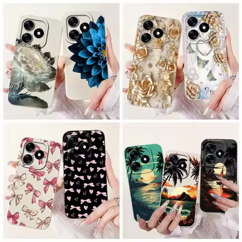 Silicone Case For Tecno Spark 10 Pro 10C Cover KI7 KI5k KI5m Funda Cute Cartoon Flower Bowknot Cases