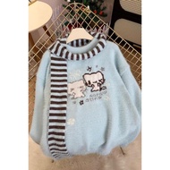 Cute Women Sweater Top Scarf Huhu Knitting 2ky Jacquard Autumn Winter Asian Culture Milk Lazy Style 