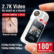 Thumb Camera 2.7K 180° Rotatable Lens 1.47 Inch IPS Magnetic Action Camera Outdoor Mini Camera
