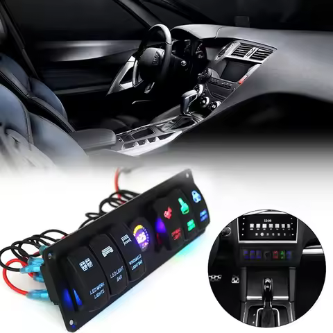 12V 6 Gang Toggle Rocker Switch Panel Colorful LED Voltmeter For RV Car Marine Boat Switch Panel Led