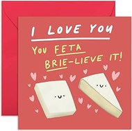 Old English Co. Funny Wedding Anniversary Card for Him or Her - Brie and Feta Cheese Pun Valentine's